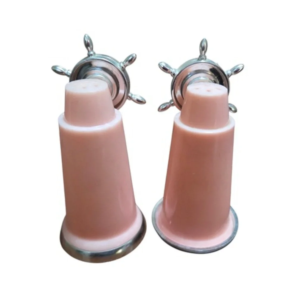 Enco Salt Pepper Shakers Pink California Tree House Souvenir Compass Ship Wheel